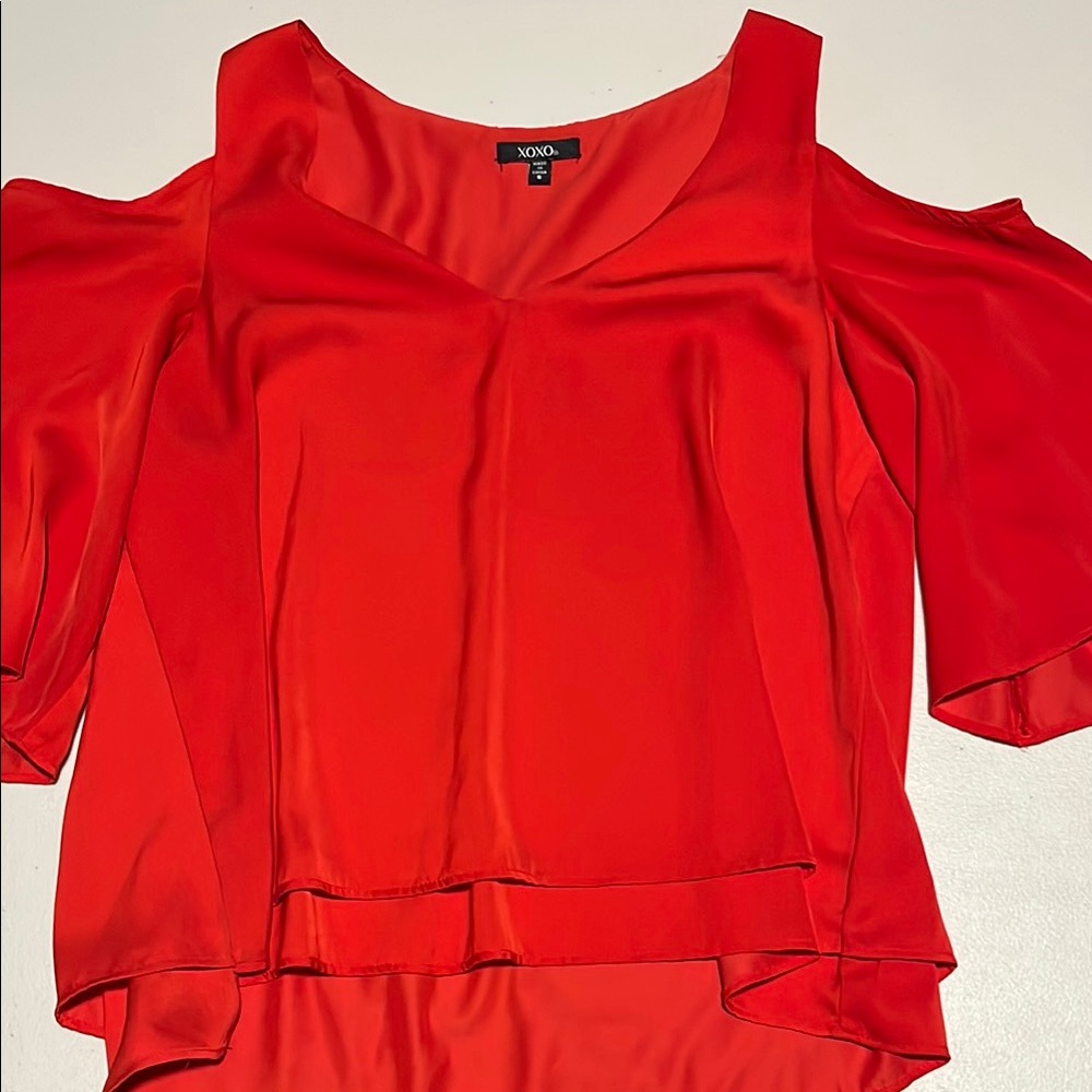 XOXO Vibrant Red Cold Shoulder Blouse